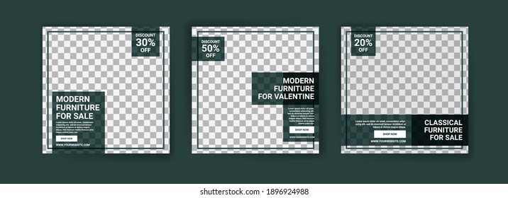 Social media post template for furniture sale. Advertising furniture sales. Offer social media banners for furniture ads. Social media post design template for promotion.