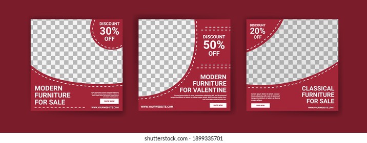 Social media post template for furniture sale. Advertising furniture sales. Offer social media banners for furniture ads. Social media post design template for promotion.