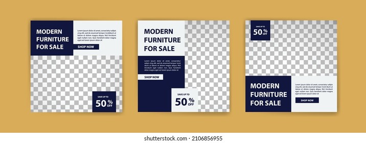 Social media post template for furniture sale. Advertising furniture sales. Offer social media banners for furniture ads. Social media post design template for promotion.