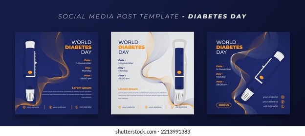 Social media post template with glucose meter for world diabetes day in purple and white background