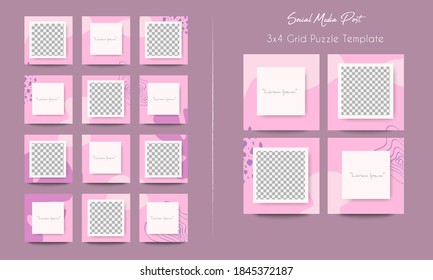 Social media post template in grid puzzle style