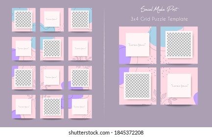 Social media post template in grid puzzle style