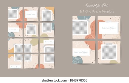 Social Media Post Template In Grid Puzzle Style For Brand Marketing