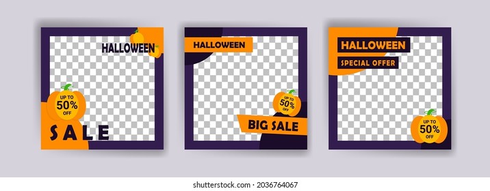 Social media post template for halloween sale. Sales banner for halloween celebration.