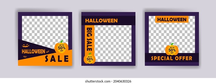 Social media post template for halloween sale. Sales banner for halloween celebration.