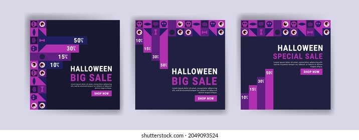 Social media post template for halloween sale. Sales banner for halloween celebration.