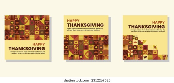 Social media post template for Happy thanksgiving Celebration. Colorful neo geometric poster for Happy thanksgiving Celebration. geometric pattern design brown, yellow