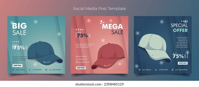 Social Media-Post-Vorlage mit Hut auf einfachem geometrischem Hintergrund für Shop-Werbegestaltung