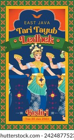 Idea de plantilla de publicación de medios sociales con estilo sombreado de celda de ilustración de bailarín de Indonesia
