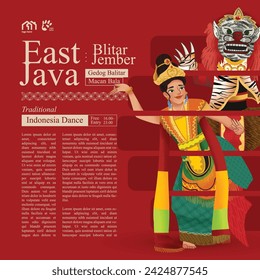 Idea de plantilla de publicación de medios sociales con estilo sombreado de celda de ilustración de bailarín de Indonesia
