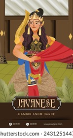Social Media post template idea with Indonesia dancer illustration cell shaded style