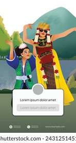 Social Media post template idea with Indonesia dancer illustration cell shaded style