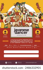 Social Media post template idea with Javanese edan edanan dancer illustration