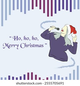 social media post template with an illustration of a woman singing and wearing a Christmas hat