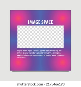 Social media post template with image space, copyspace, and colored by psychedelic radial gradient background.