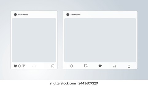 Social media post template. Instagram and x responsive marketing mock-up. Twitter like, share, comment, save, repost icon. Vector illustration