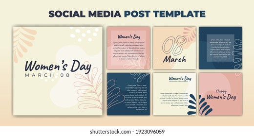 Social Media Post Template. International Women's Day Banner Design. Set Of Social Media Template With Purple Feminine Design. Good Template For Online Advertising Template.