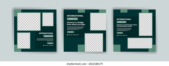 Social media post template for International Literacy day. Banners for social media, cards, posters and postcards.