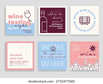 A social media post template inviting everyone to a wine tasting and discover new flavors and wines for any occasion at the winery.