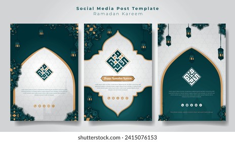 Social media post template with islamic ornamental hand drawn background with arabic text in kufi style that mean is ramadan kareem, good template for ramadan advertising design