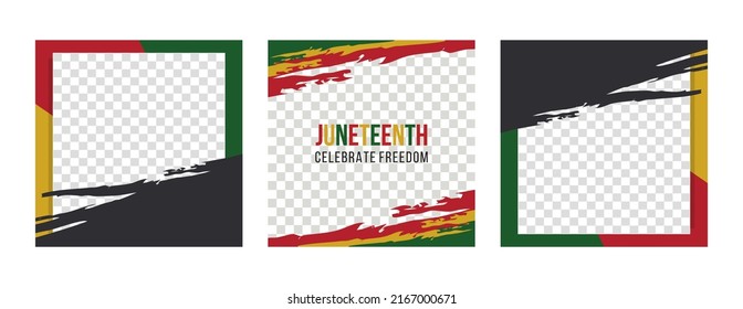 Social media post template for Juneteenth day, Celebration freedom, emancipation day in 19 june, African-American history and heritage.