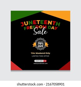 Social media post template for Juneteenth day, Celebration freedom, emancipation day in 19 june, African-American history and heritage.