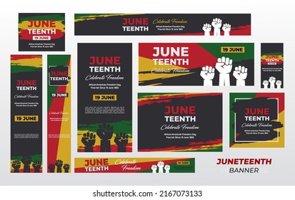 Social media post template for Juneteenth day, Celebration freedom, emancipation day in 19 june, African-American history and heritage.