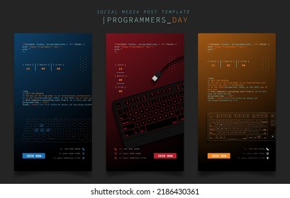 Social media post template with keyboard design in gradient background for programmers day design