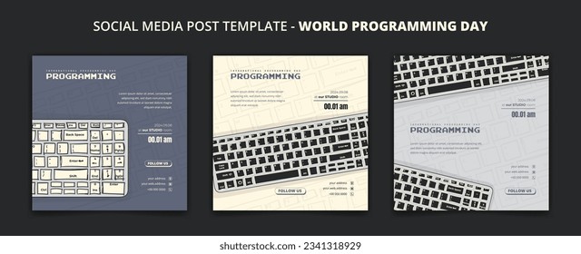 Social media post template with keyboard in hand drawn for international programming day campaign