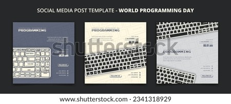 Social media post template with keyboard in hand drawn for international programming day campaign