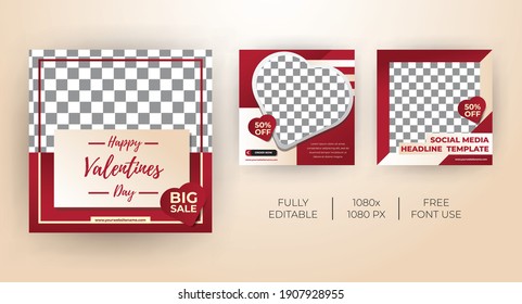 Social media post template kit for valentine's day. Modern and Unique for online promotional. -Vector Template