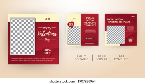 Social media post template kit for valentine's day. Modern and Unique for online promotional. -Vector Template