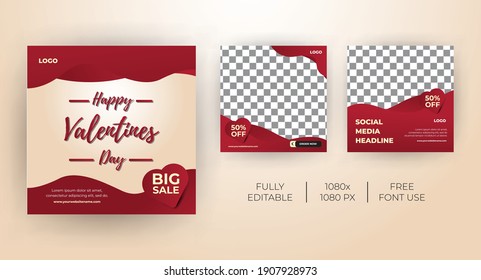 Social media post template kit for valentine's day. Modern and Unique for online promotional. -Vector Template