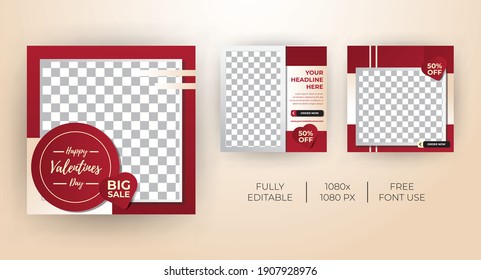 Social media post template kit for valentine's day. Modern and Unique for online promotional. -Vector Template