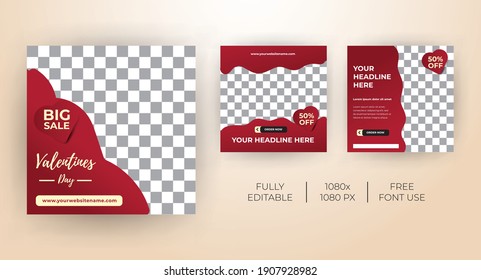 Social Media Post Template Kit für Valentinstag. Modern und einzigartig für Online-Werbung. -Vektorvorlage