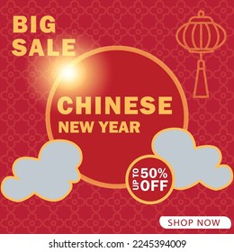 social media post template for lunar new year perfect for boost your product or services promotion sales. Editable square banner template. Design template vector