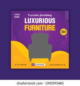 Social Media Post Template For Luxurious Furniture Sale. Social Media Post Design Template For Furniture Promotion.