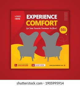 Social media post template for luxurious furniture sale. Social media post design template for furniture promotion. Social media post design template for promotion.