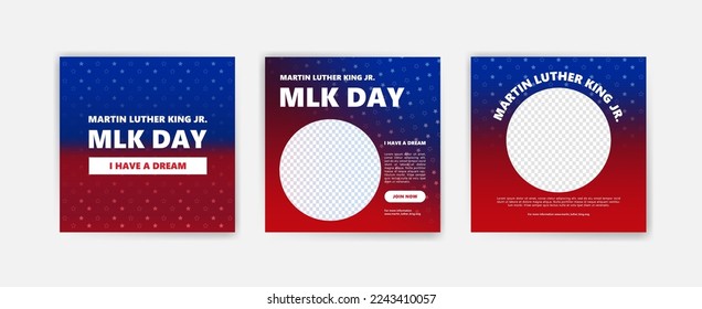 Social media post template for Martin Luther King Jr. Day. Vector for posters, banners and advertisements.