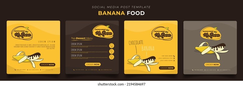 Social media post template with melted chocolate on banana for banana advertising design