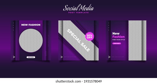 Plantilla de publicación de medios sociales en estilo moderno y vibrante para promoción de moda