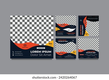 plantilla de publicación en medios sociales fondo curvo moderno color naranja amarillo marino