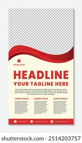 Plantilla de post de medios sociales con diseño moderno de onda roja sobre fondo amarillo, diseño de Plantilla de folleto