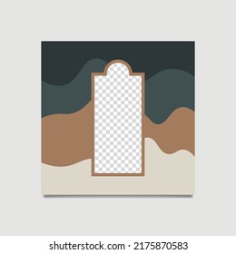 Social media post template with narrow vertical image space and colored by earthy colors. Suitable for microblog, product display, event announcement, and promotion media.