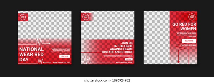 Social media post template for national wear red day. National awareness campaign for women about heart disease.