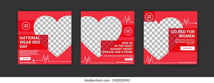 Social Media Post Template For National Wear Red Day. National Awareness Campaign For Women About Heart Disease.