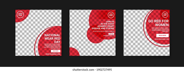 Social Media Post Template For National Wear Red Day. National Awareness Campaign For Women About Heart Disease.