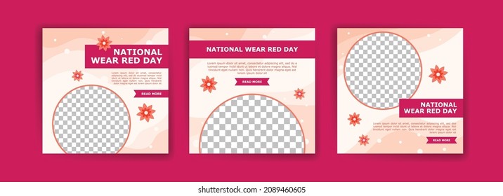 Social media post template for national wear red day. National awareness campaign for women about heart disease.