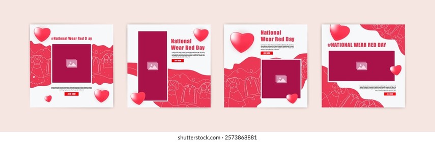 Social media post template for national wear red day. National awareness campaign for women about heart disease.