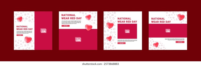 Social media post template for national wear red day. National awareness campaign for women about heart disease.